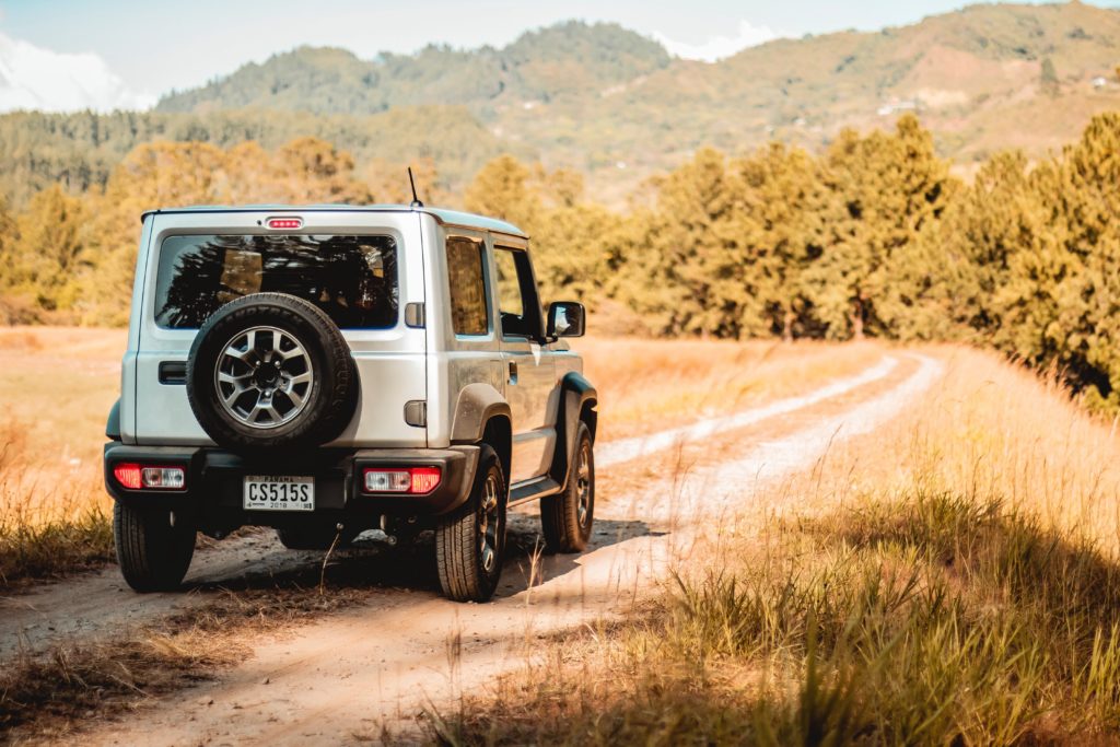 jeep on country road